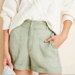 Anthropologie Cloth & Stone Tencel High Rise Moss Green Shorts Size Medium